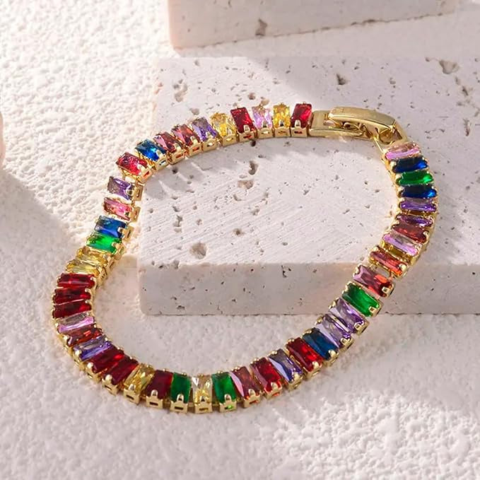 Rainbow Baguette Tennis Bracelet