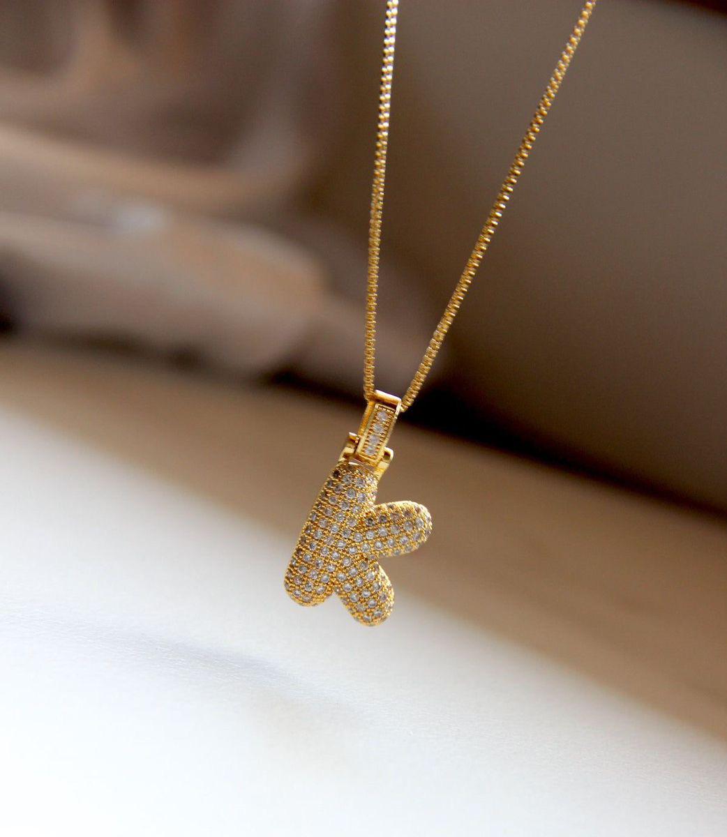 Gold Plated Bubble Initial Necklace