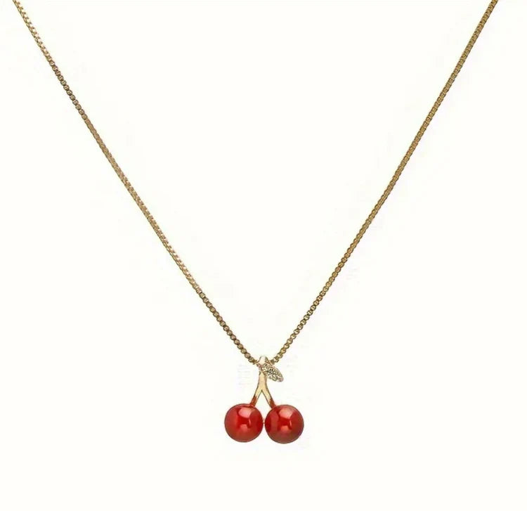 Golden Cherry Kiss Necklace
