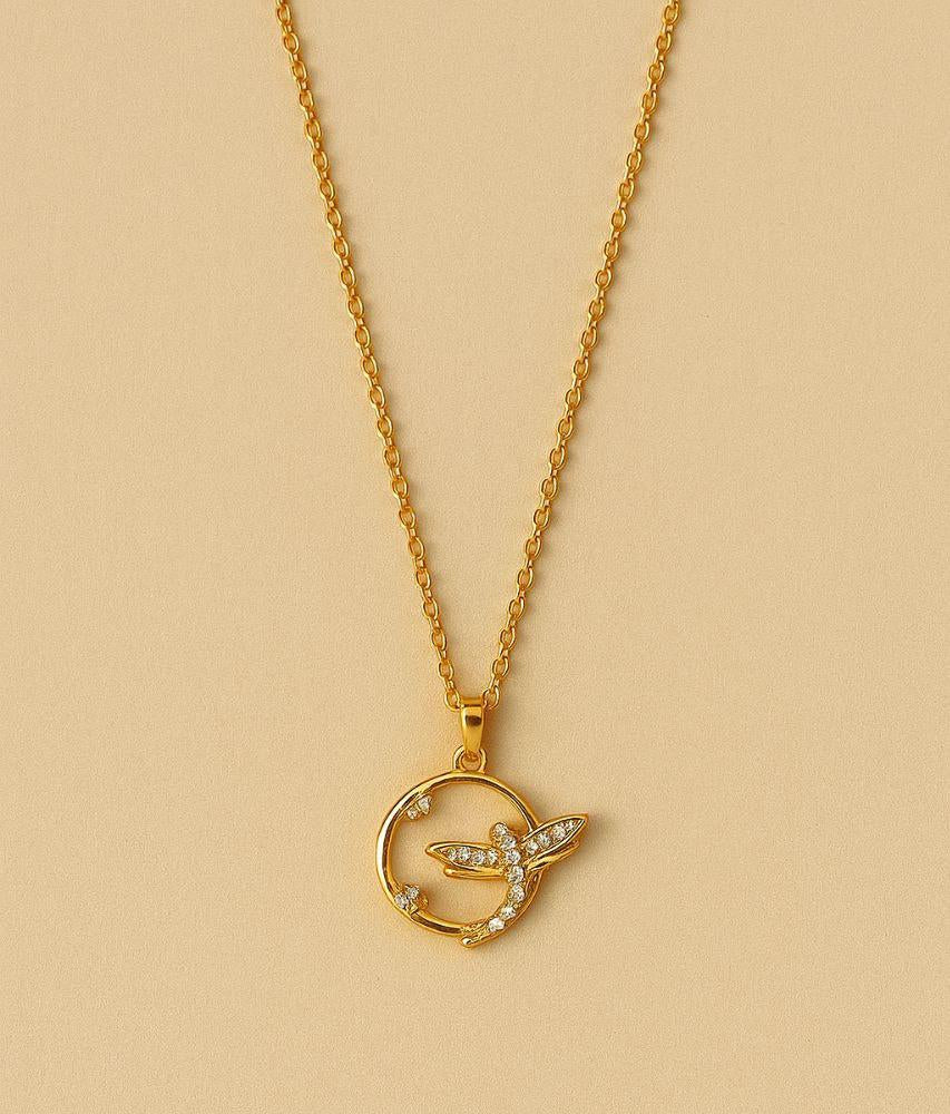 Dragonfly Circle Zircon Stone Minimal Nature Necklace
