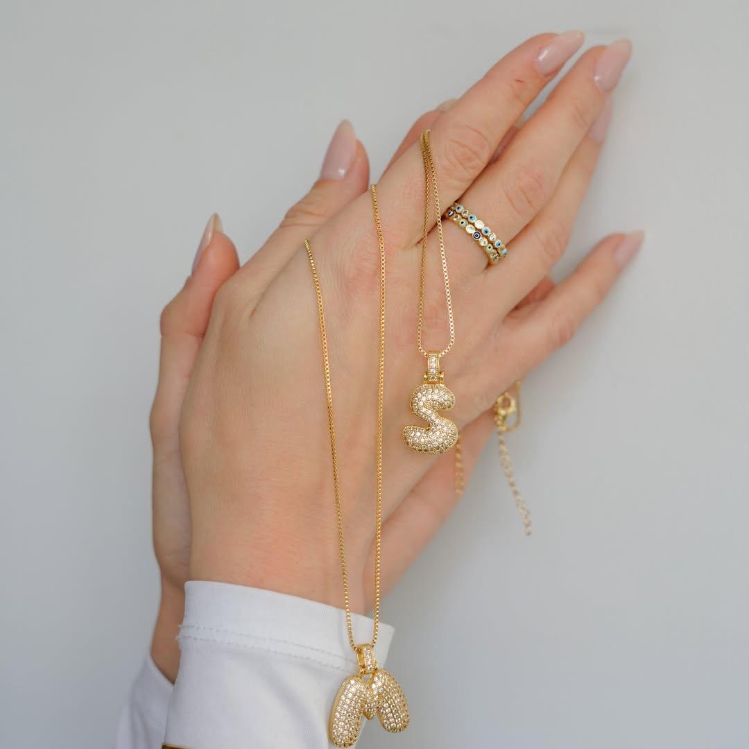 Gold Plated Bubble Initial Necklace