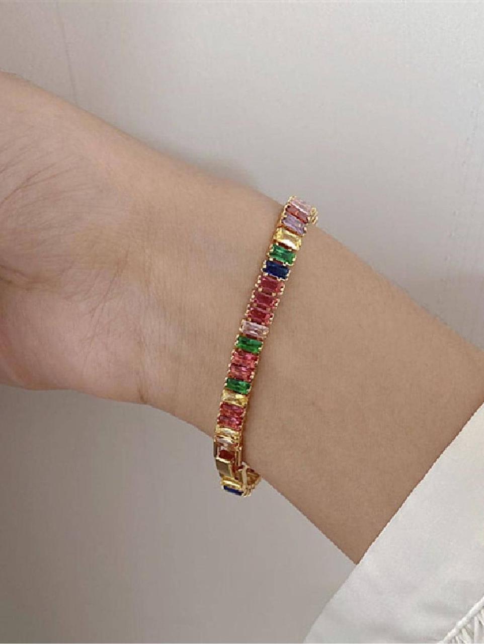Rainbow Baguette Tennis Bracelet