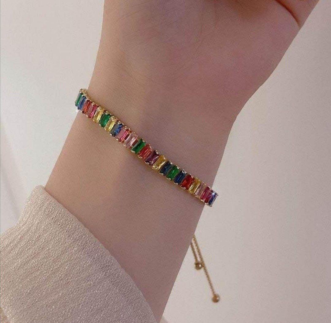 Rainbow Baguette Tennis Bracelet