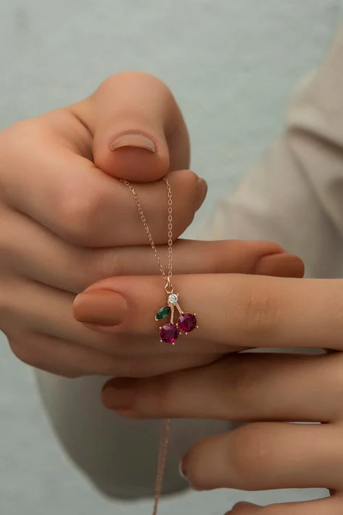 Cherry Rose Zircon Stone Necklace
