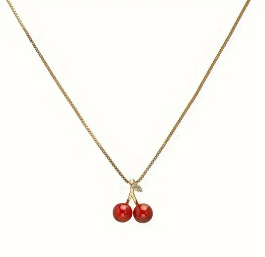 Golden Cherry Kiss Necklace